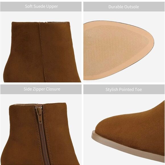 NWT Wool + Pepper Co. Tan Suede Heeled Ankle Booties - Picture 4 of 8